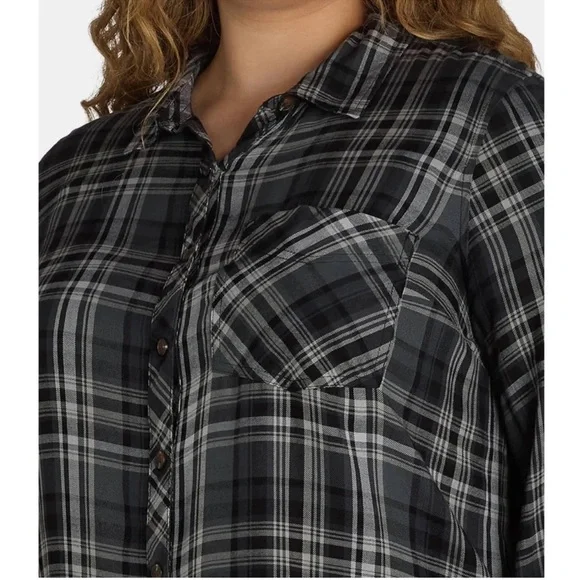 Terra & Sky Dark Gray Black White Oversized Button Down Shirt Size 28W NWT - Picture 5 of 11